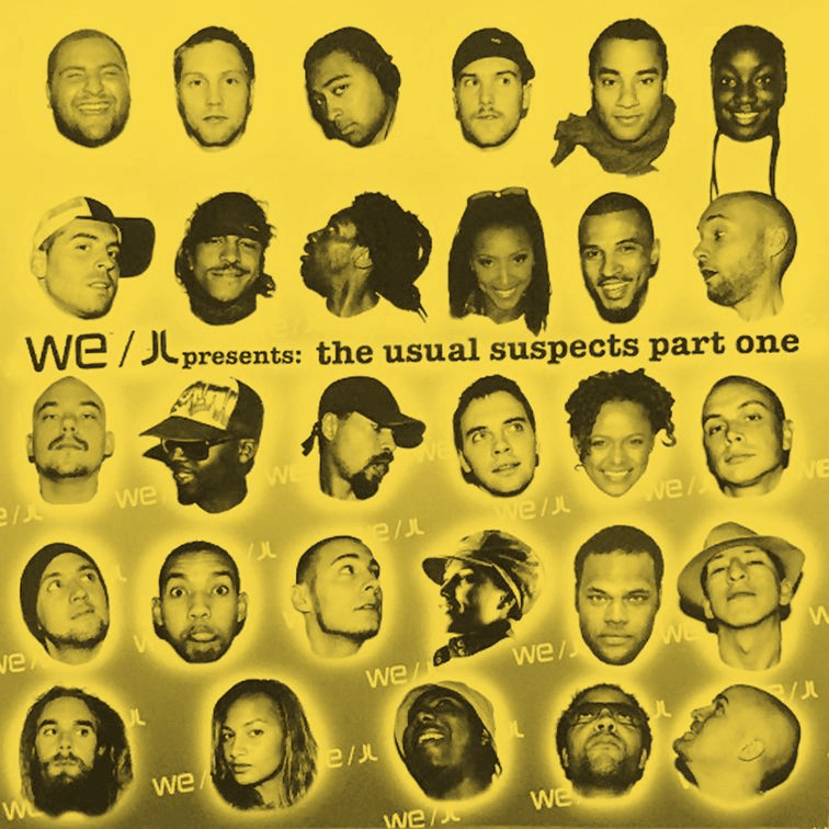 Gult cover med hodene til artistene