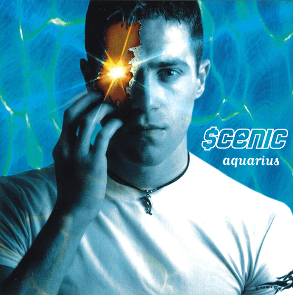 Blue tinted photo of $cenic with a light coming out of his left eye.